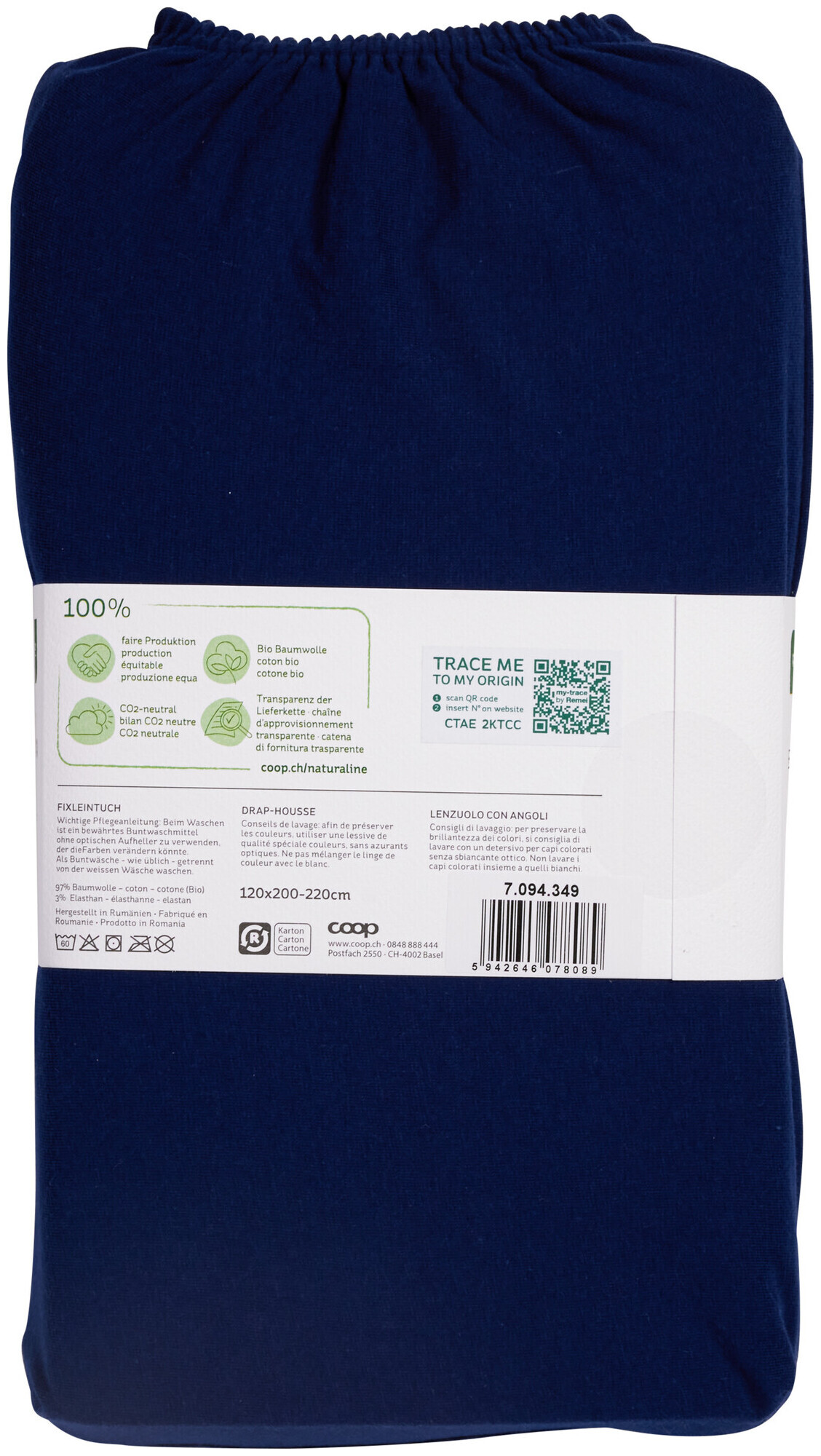 Image of Naturaline Textil Bio Fixl. Jersey EA 120x200 navy