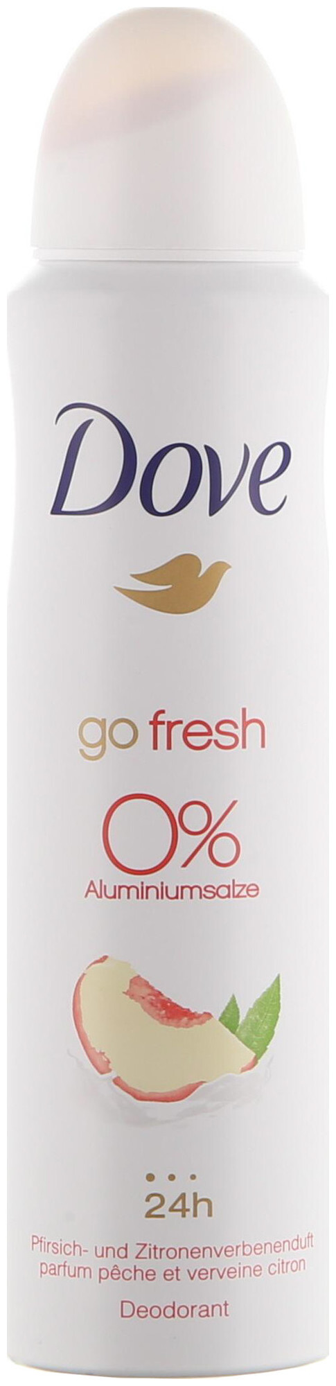 Image of Dove Deo Spray go fresh 0% Pfirsich- und Zitronenverbenenduft ohne Alu 150 ml