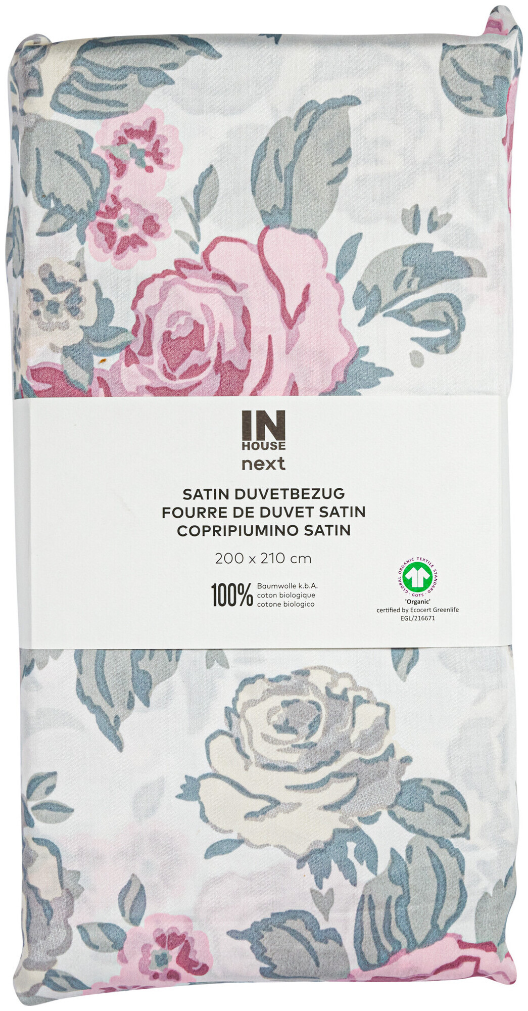Image of Inhouse Duvet Gots Satin 200x210 Rosen weiss
