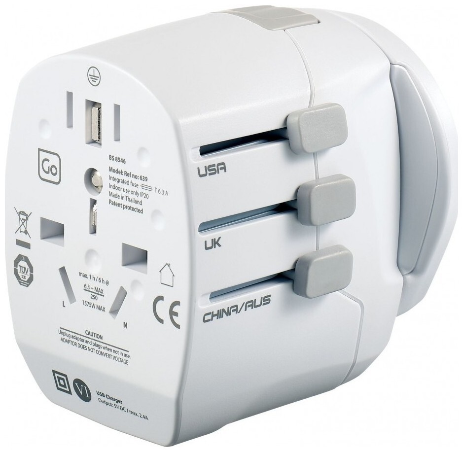 Image of GO Travel Worldwide Adaptor + USB Earthed