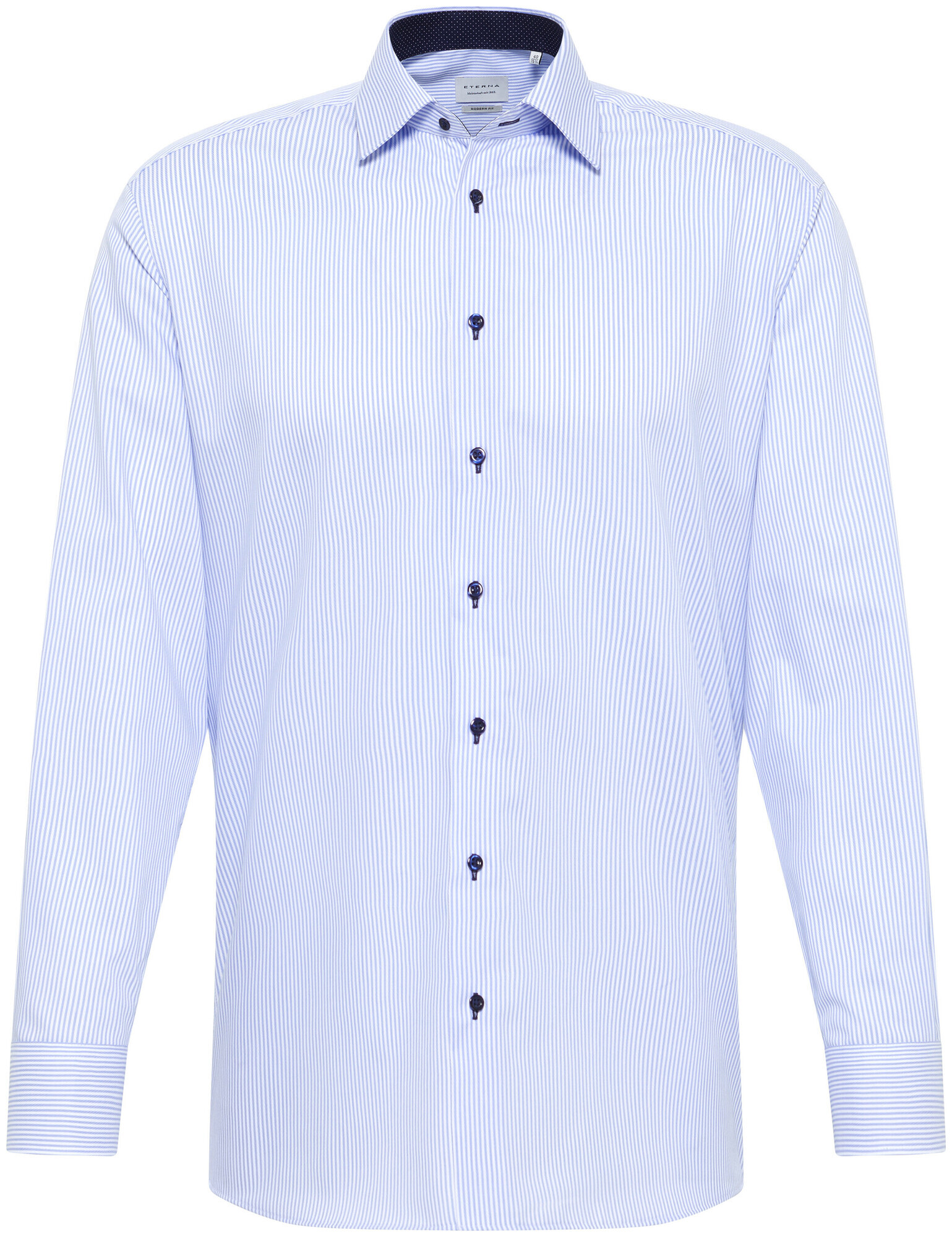 Image of Eterna Langarm Modern FIT Twill blau gestreift