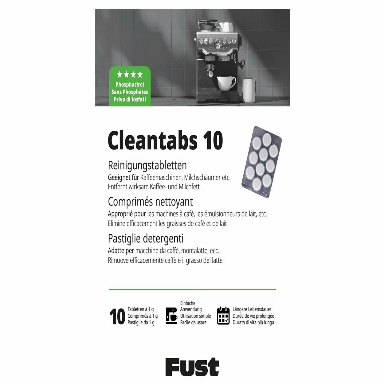 Image of Fust Cleantabs 10 Stück Reinigungstabletten – Kaffeemaschine Entkalker