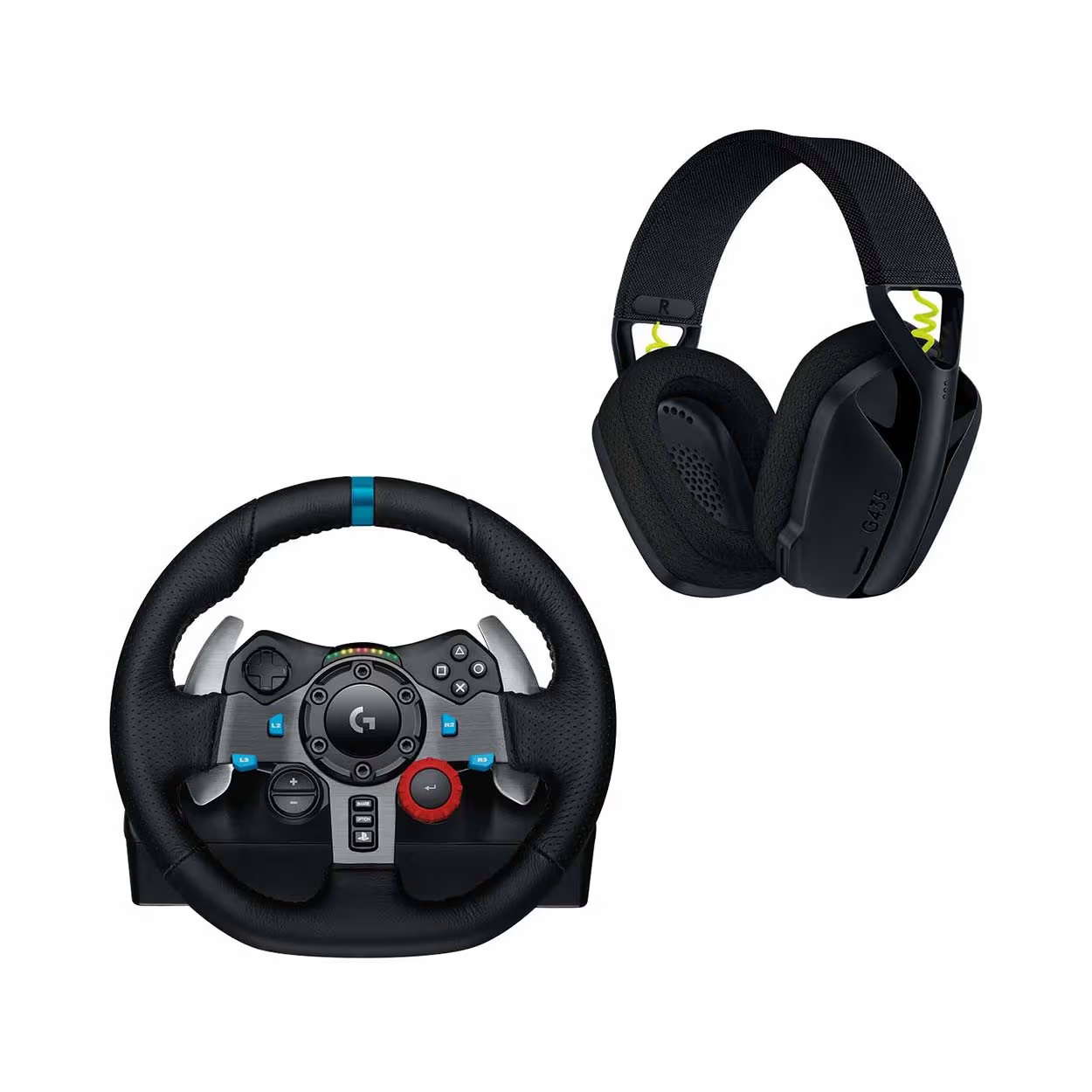 Image of Logitech G G29 EU + G435 - BLACK Gaming Headset + Gaming Lenkrad – PC Gaming Controller – schwarz