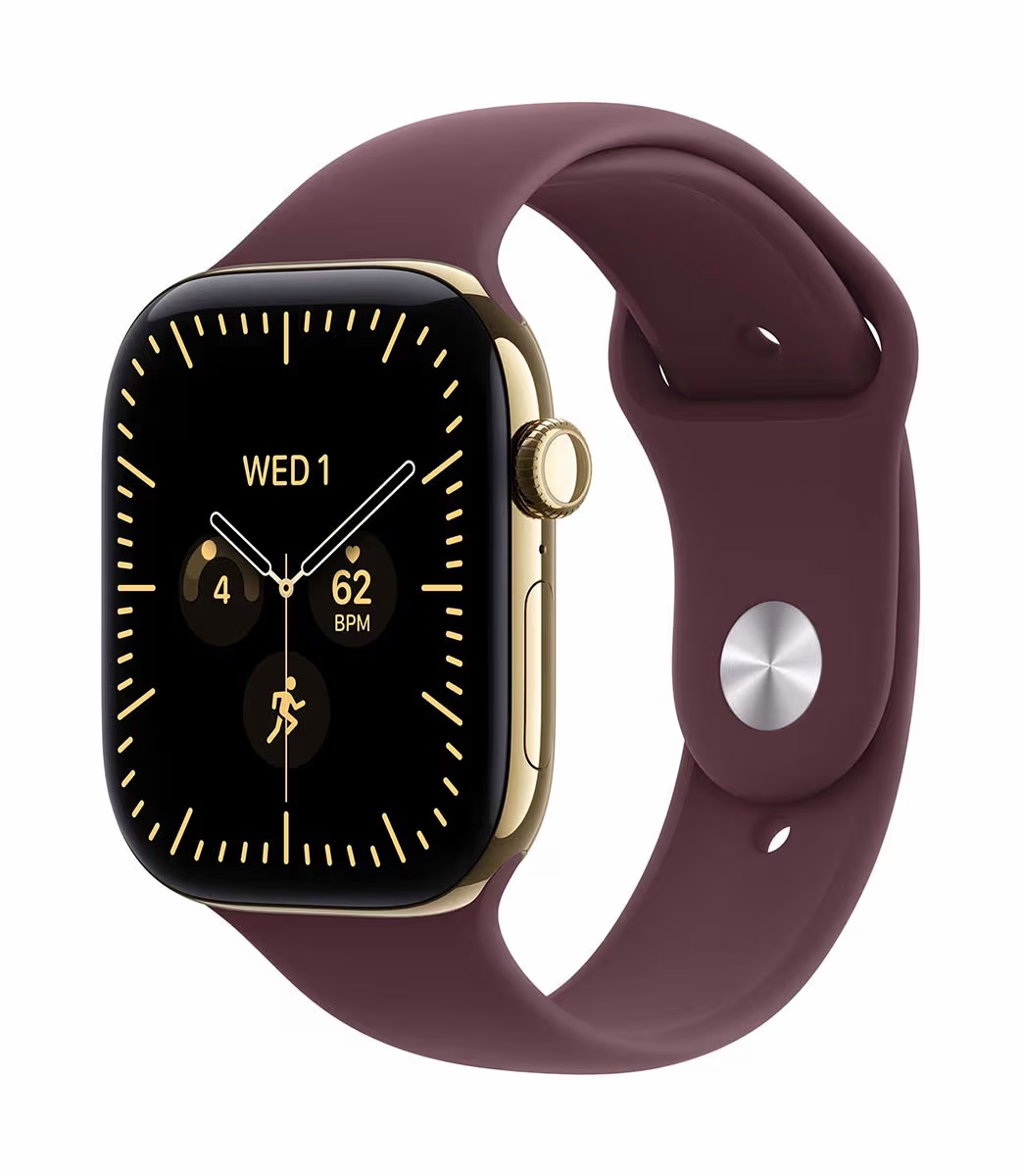 Image of Apple Watch Series 12 GPS + Cellular 46mm Radiant Gold Titanium Case / Burgundy Sport Band - S/M Apple Watch 12 – light gold