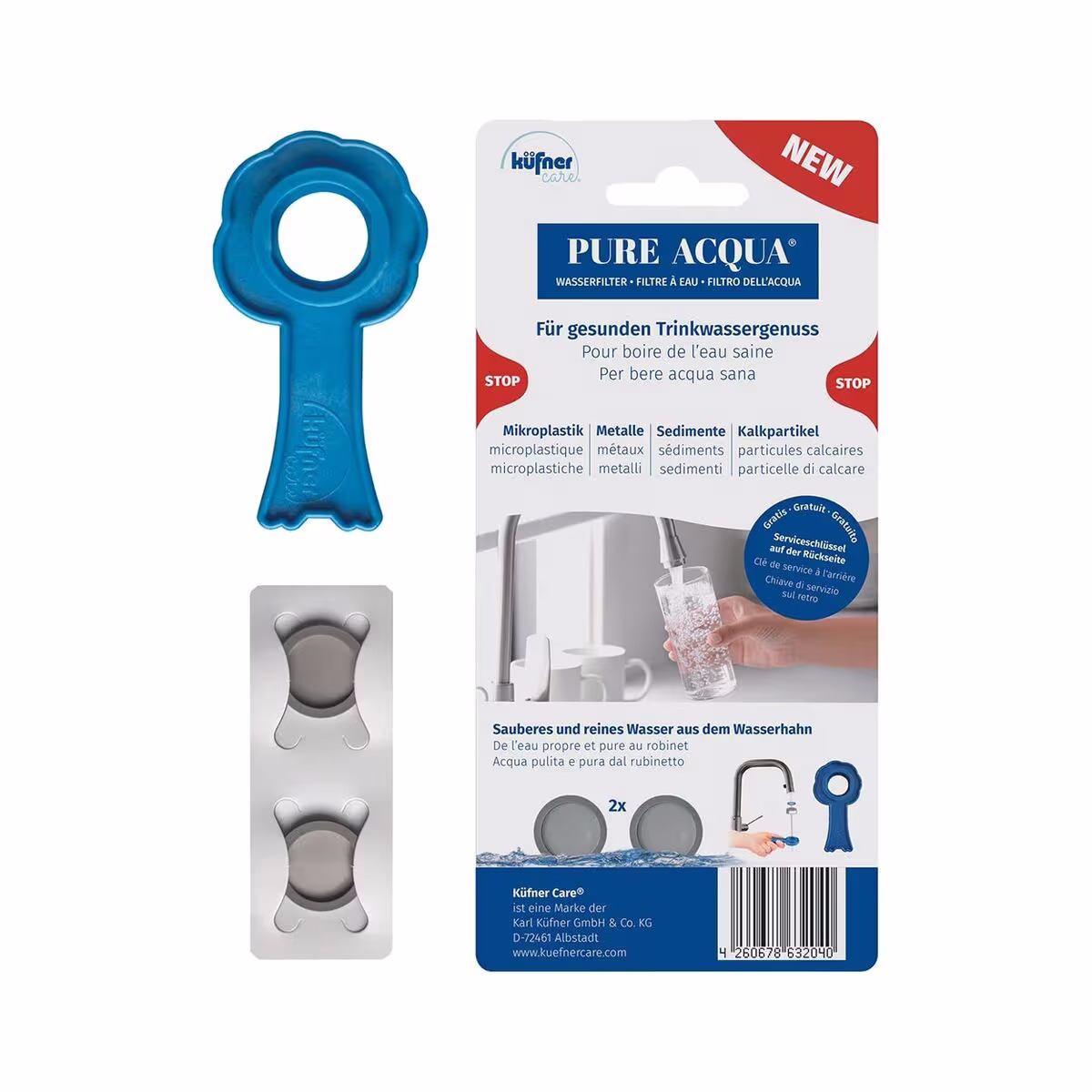 Pure Acqua Wasserfilter (2 Stück) mit Serviceschlüssel – weiss