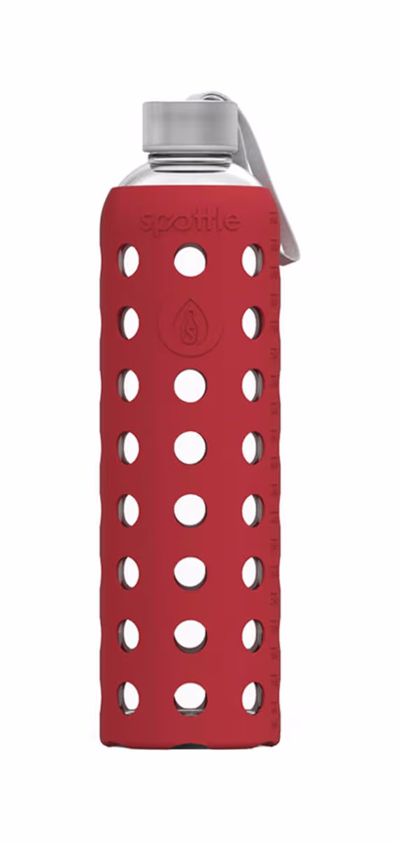 Spottle Glasflasche mit Silikonhülle 1l rot – Trinkflasche/Thermosflasche/Shaker
