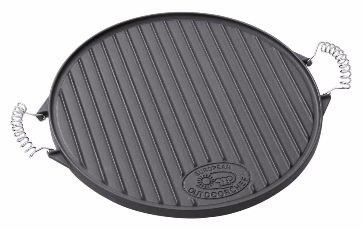 OUTDOORCHEF Gusseisenplatte 39cm Gussseisenplatte m. 2 Griffen – Grillplatte/Grillrost – schwarz