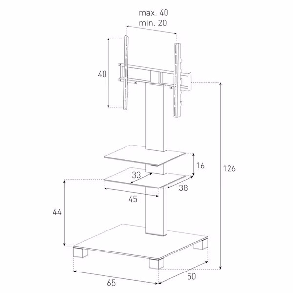 Balcar PL2525-C-INX Möbel PL2525 Klarglas Alu – TV Möbel – metallic