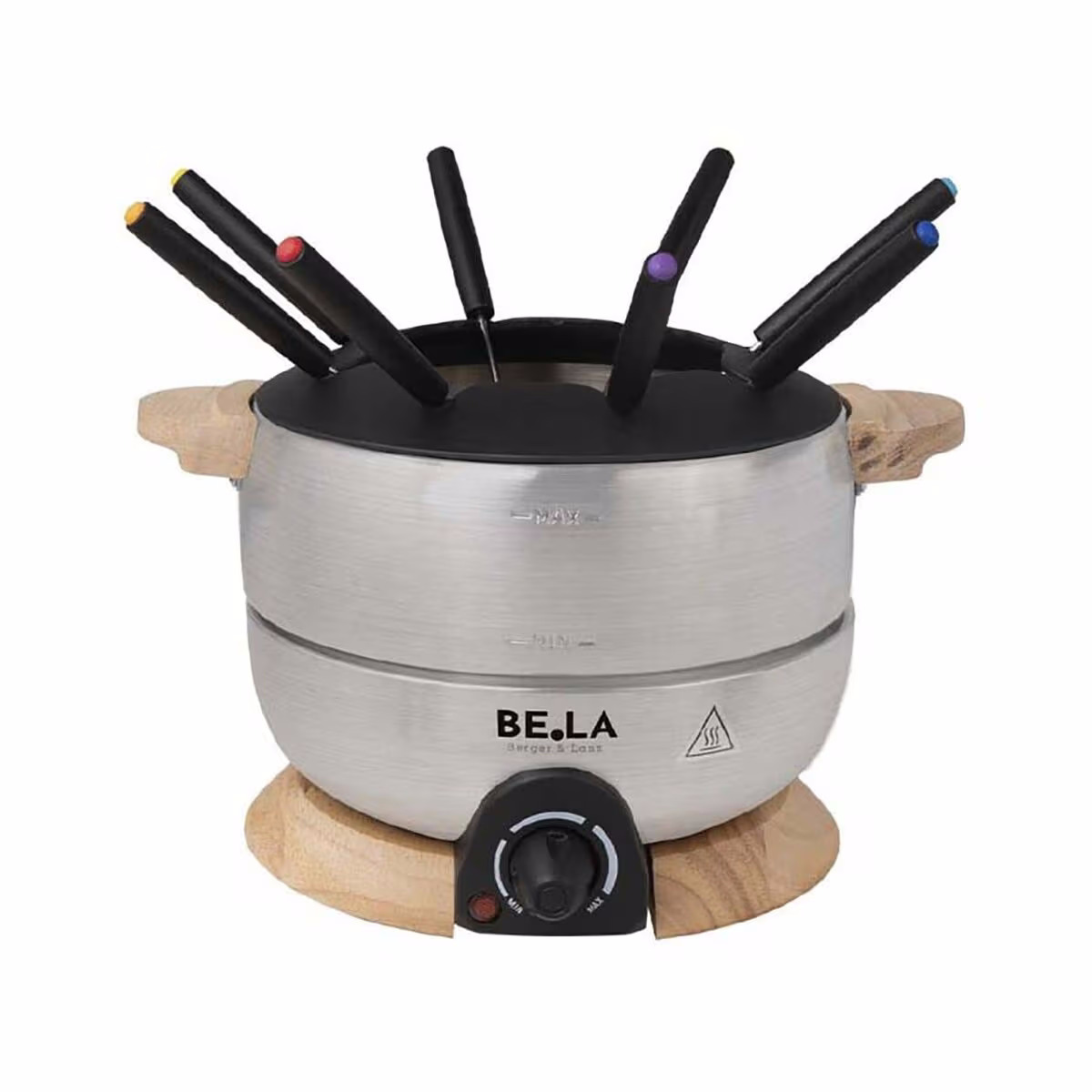 Berger+Lanz elektr. Fondue Set Holz – schwarz / silber
