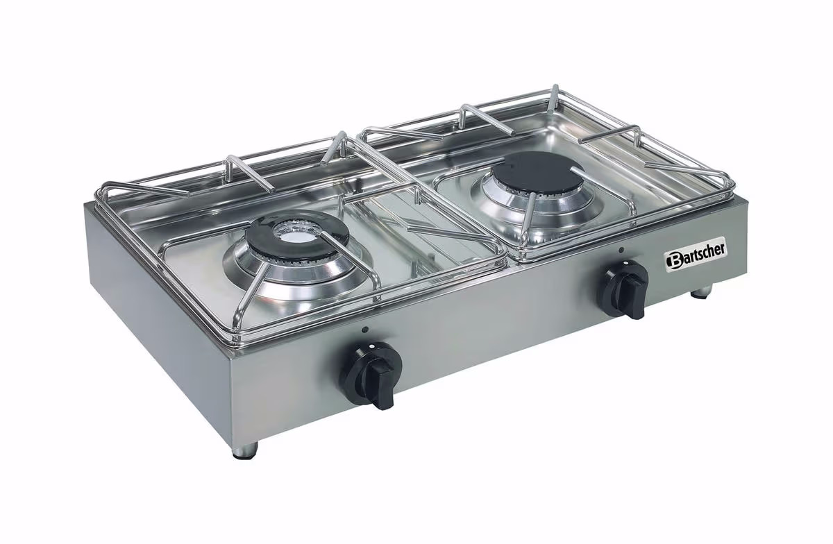Bartscher Gaskocher 2 Flammen 3.3kW & 2.6kW mit Flüssiggasanschluss – Gastro Backofen/Gastro Kochfeld/Gastro Mikrowelle – edelstahl