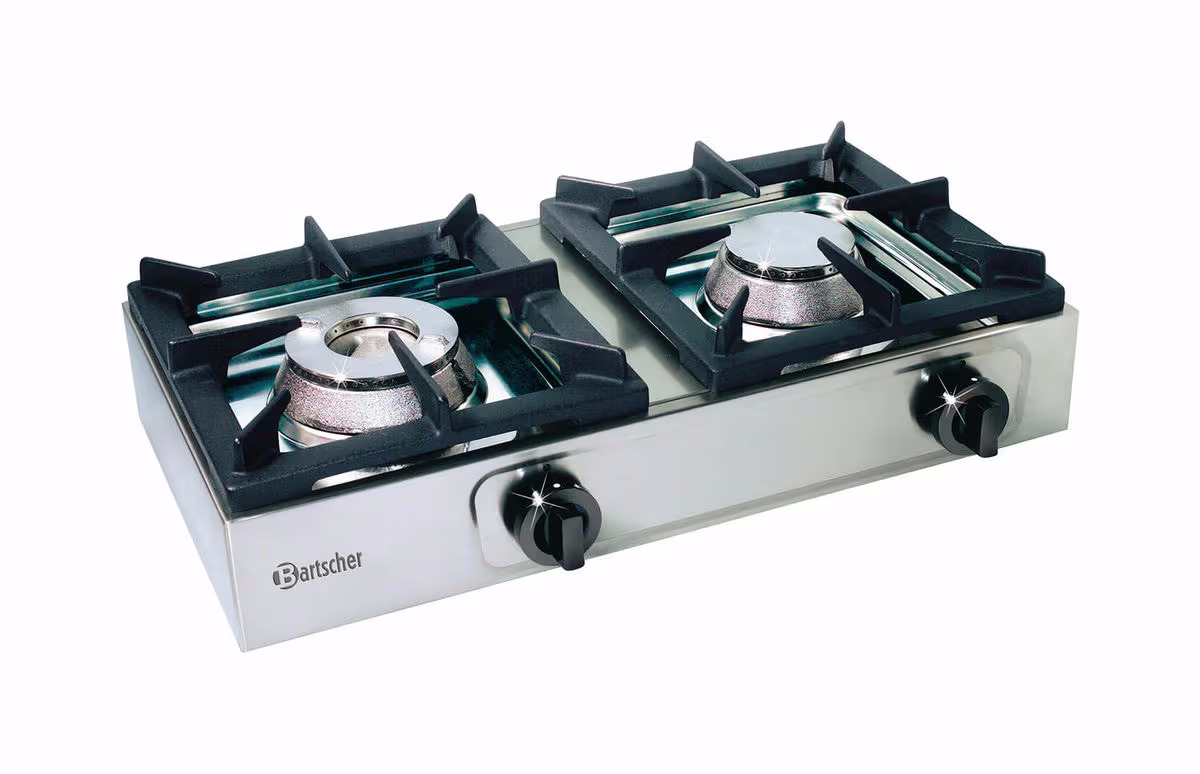 Bartscher Gaskocher 2 Flammen à 3, 0kW - LR mit Flüssiggasanschluss – Gastro Backofen/Gastro Kochfeld/Gastro Mikrowelle – edelstahl