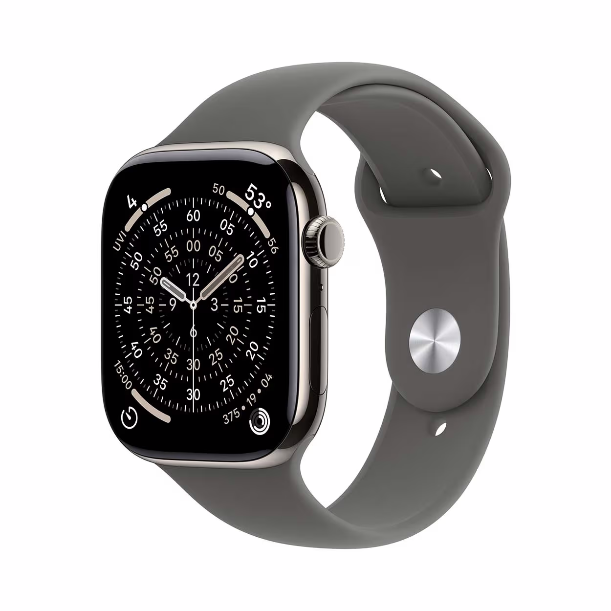 Image of Apple Watch Series 11 GPS + Cellular Natural Titanium Case / Stone Grey Sport Band Watch Series 11