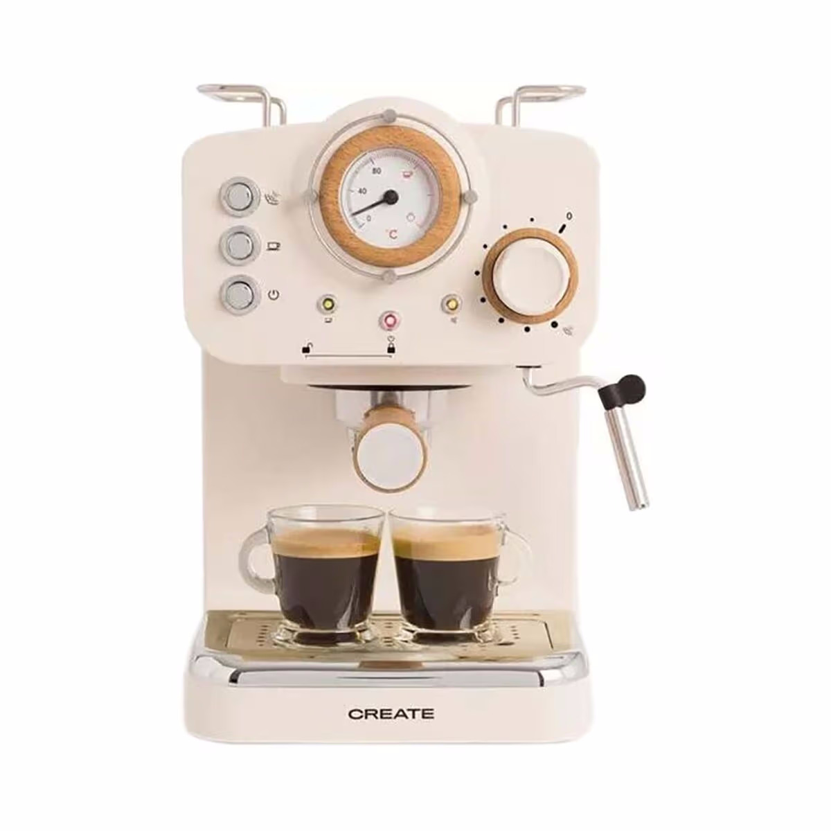 CREATE Thera Matt Retro crema Halbautomatische Kaffeemaschine – Siebträgermaschine/Espressomaschine – creme