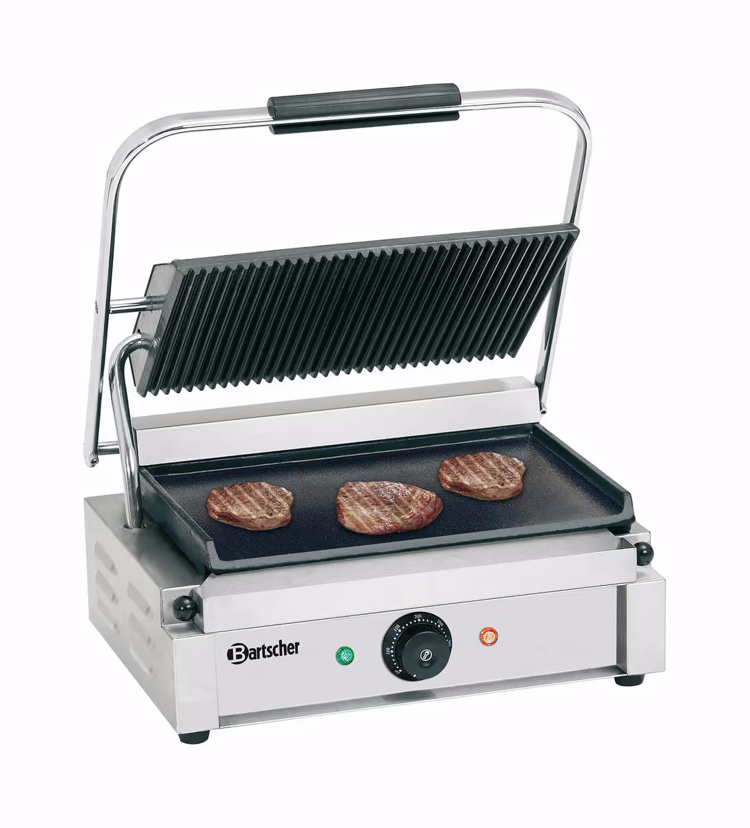 Bartscher Kontaktgrill "Panini", gerillt/glatt – Gastro Grill/Griddleplatte – edelstahl