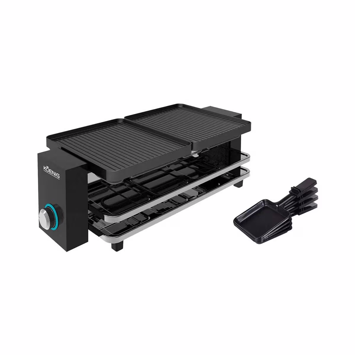Image of Koenig Raclette-Grill Piano Noir 8 Raclettegerät – Raclette Ofen/Raclette Grill – schwarz / chrom