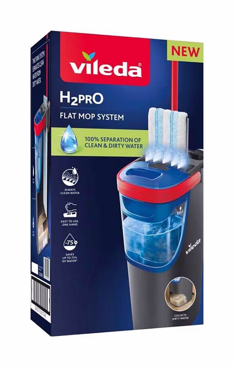 Image of Vileda H2Pro Flachwischer Set Bodenwischer – Bodenwischer/Wischmopp – schwarz / rot