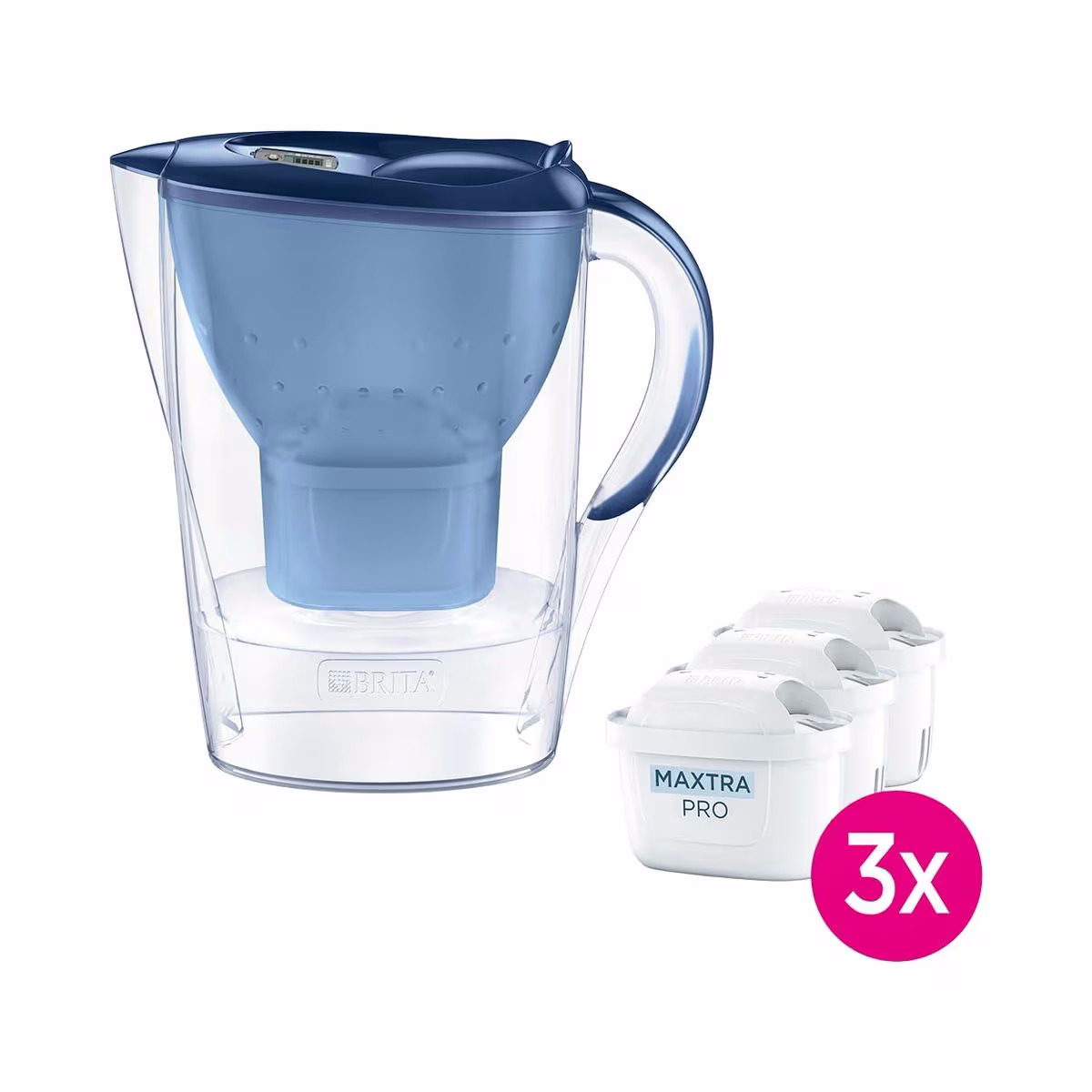 Brita Wasserfilter Marella blau (2, 4l) inkl. 3x MAXTRA PRO All-in-1 Kartusche – transparent