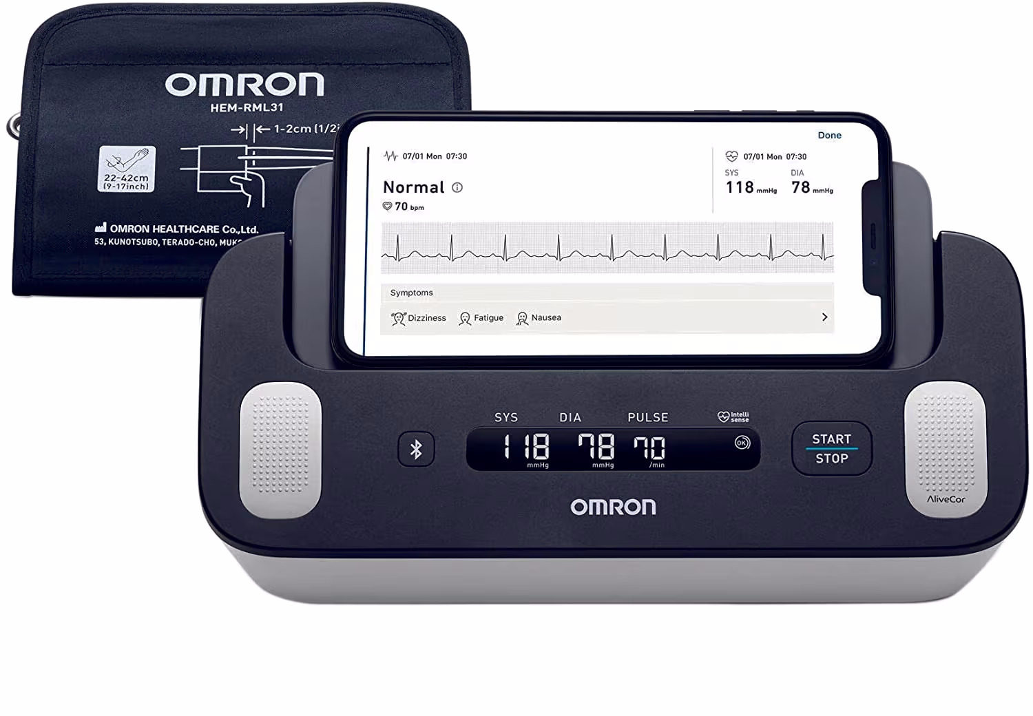 OMRON Complete Blutdruckmessgerät – Blutdruckmessgerät/Herzfrequenzmessgerät – schwarz / weiss