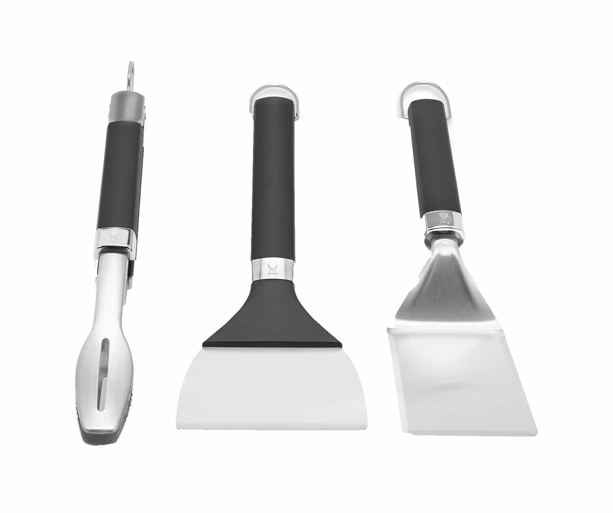 Image of Weber Griddle Zubehör-Set 3-teilig Grill-Zubehör-Set – Weber Grillzange/Grillbesteck – edelstahl / schwarz
