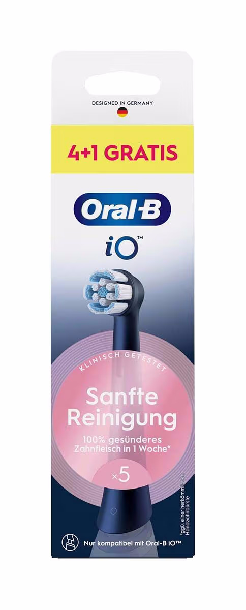 Oral-B iO Sanfte Reinigung Schwarz 4+1 Aufsteckbürsten – Ersatzbürste/Zahnpflege Zubehör