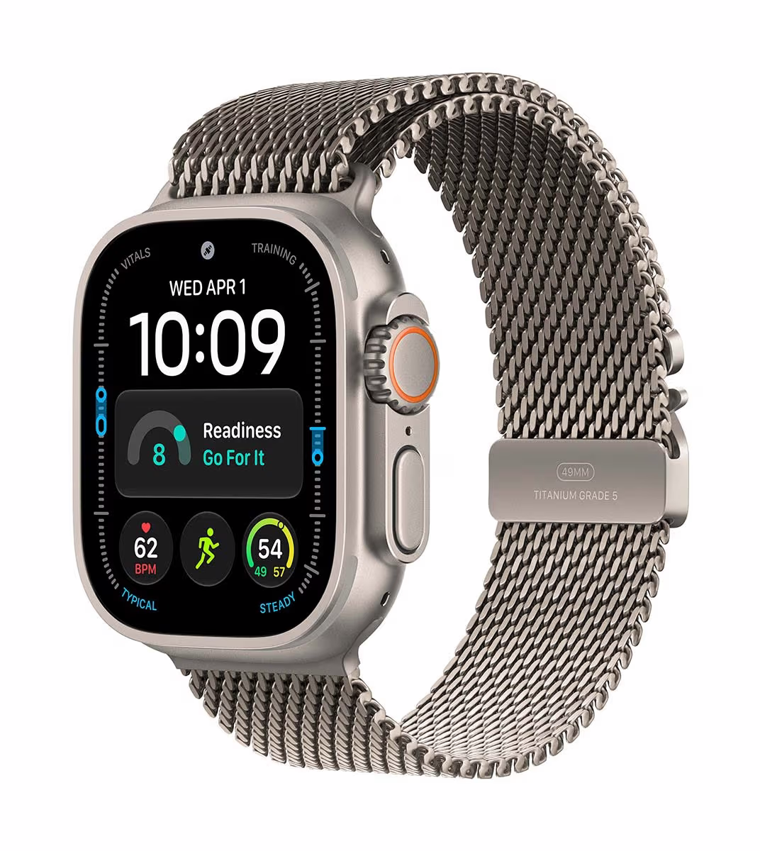 Image of Apple Watch Ultra 4 GPS + Cellular 49mm Natural Titanium Case / Natural Titanium Milanese Loop - L