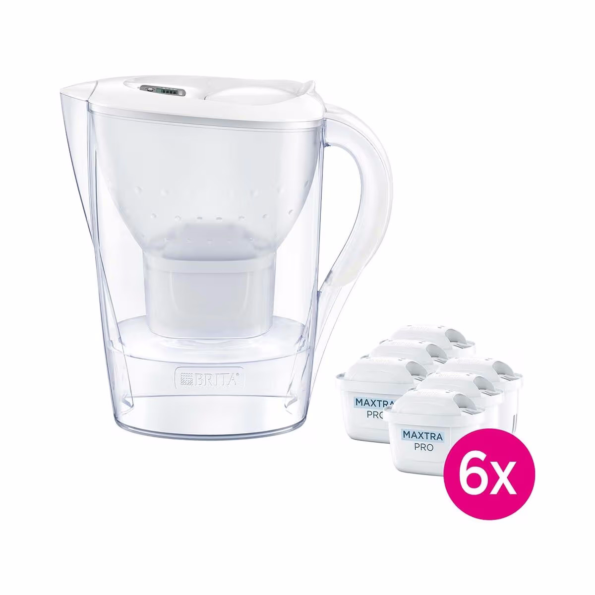 Brita Wasserfilter Marella weiss (2, 4l) inkl. 6x MAXTRA PRO All-in-1 Kartusche – transparent