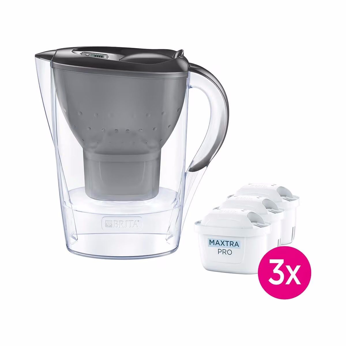 Brita Wasserfilter Marella graphit (2, 4l) inkl. 3x MAXTRA PRO All-in-1Kartusche – grafit
