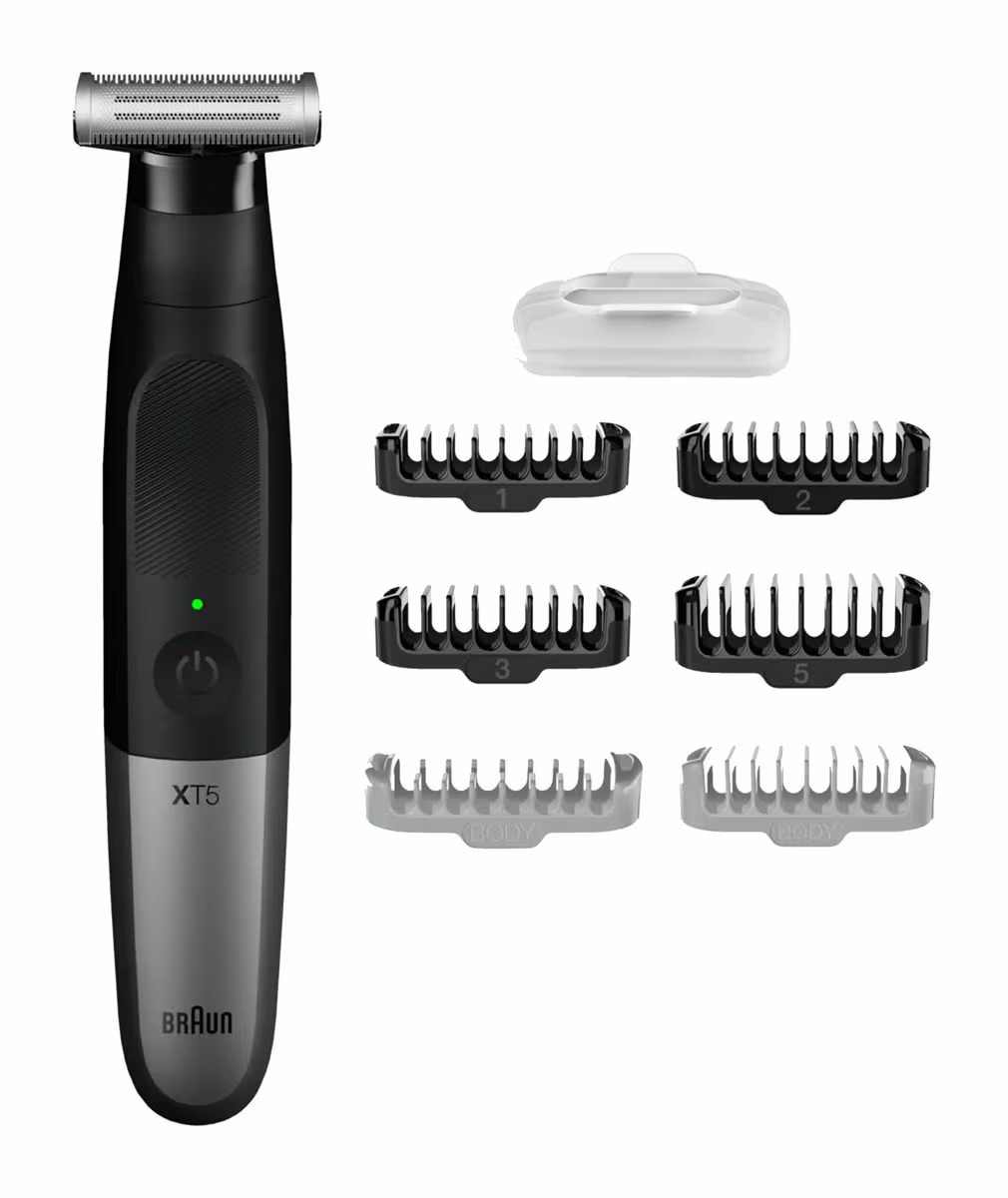 Braun Series XT5200 Face + Body + Travel Elektrorasierer – Trimmer/Barttrimmer/Bartschneider – schwarz / grau