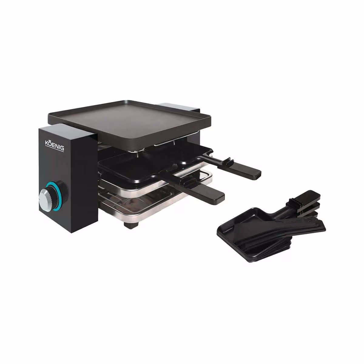 Image of Koenig Raclette-Grill Piano Noir 4 Raclettegerät – Raclette Ofen/Raclette Grill – schwarz / chrom