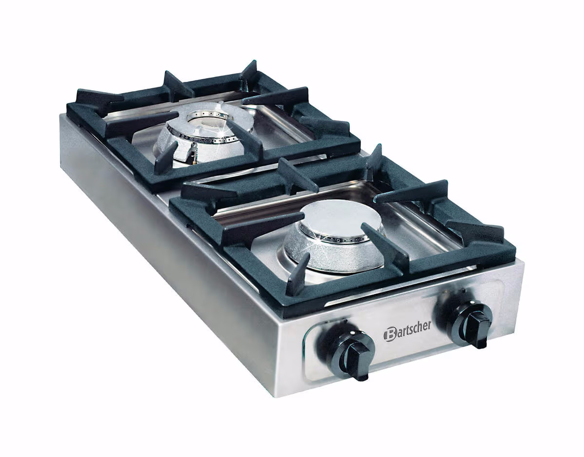 Bartscher Gaskocher 2 Flammen à 4.5 & 6.5kW VH mit Flüssiggasanschluss – Gastro Backofen/Gastro Kochfeld/Gastro Mikrowelle – edelstahl