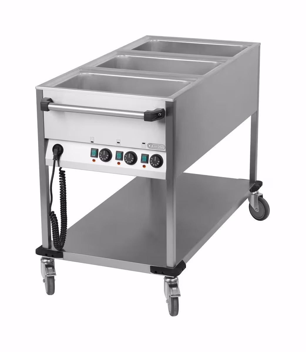 Bartscher Bain-Marie-Wagen 3 x GN 1/1-200mm, kurz – Gastro Inventar/Gastro Einrichtungen – edelstahl