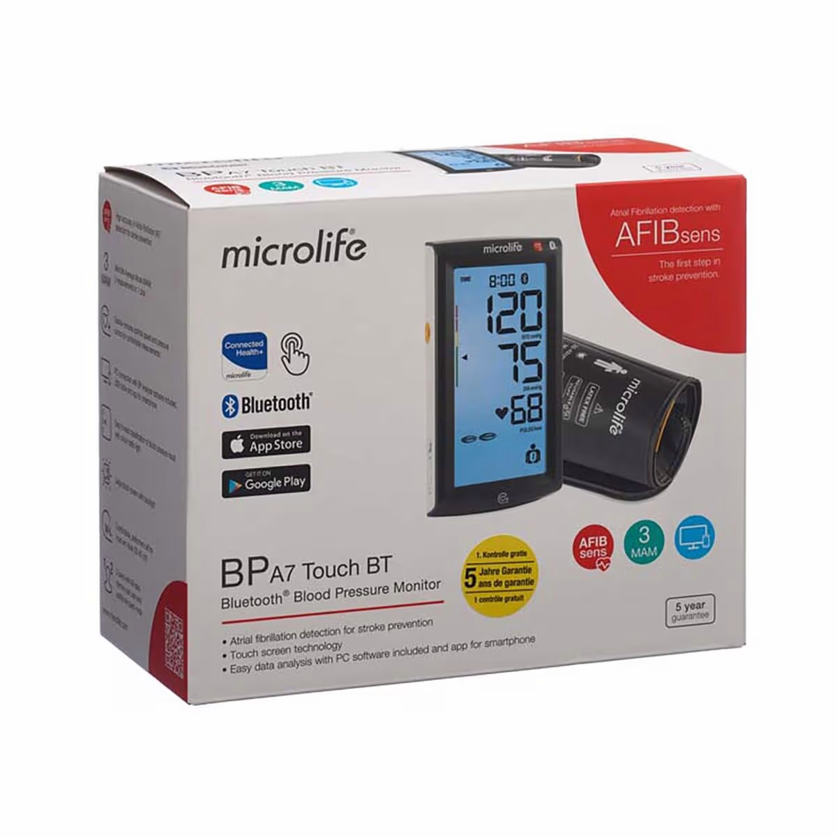Image of Microlife A7 Touch Bluetooth Blutdruckmessgerät – Blutdruckmessgerät/Herzfrequenzmessgerät – schwarz
