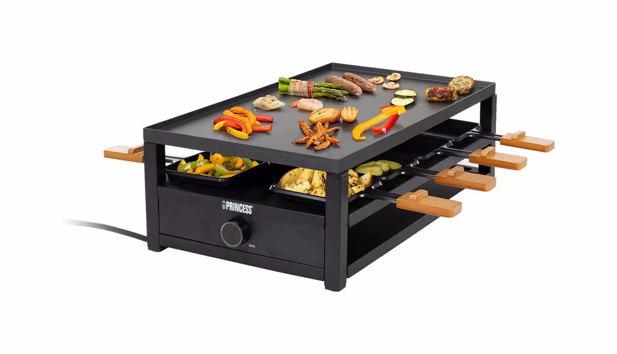 Princess Raclette Black Steel 8 Personen Raclettegrill – Raclette Ofen/Raclette Grill – schwarz