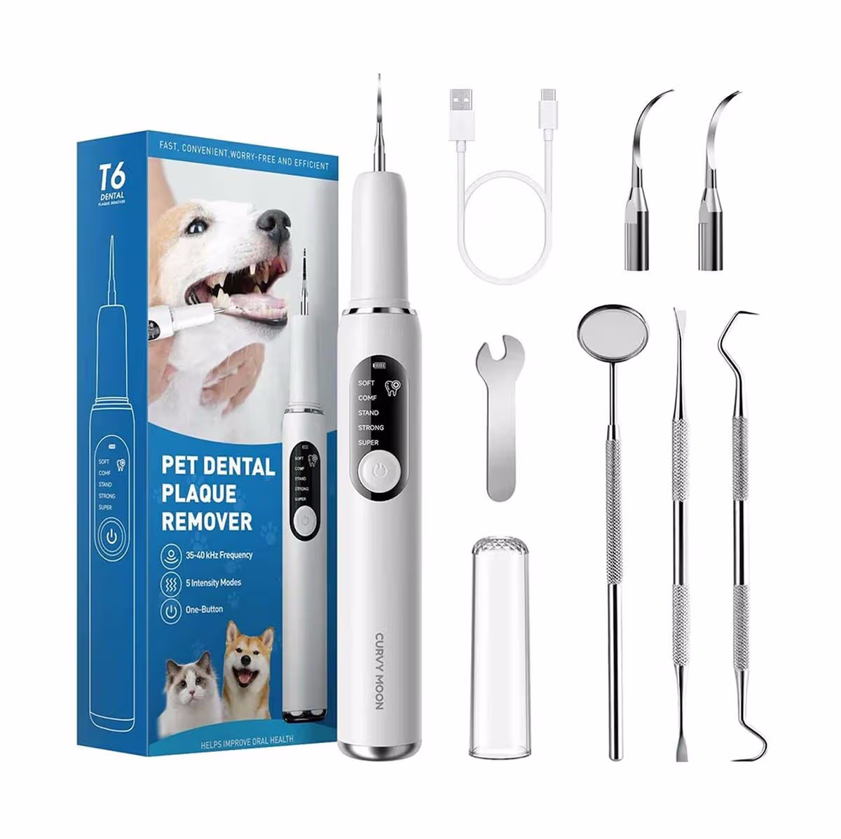 Curvy Moon T6 Ultrasonic Tierzahnreiniger – Tierbedarf – weiss