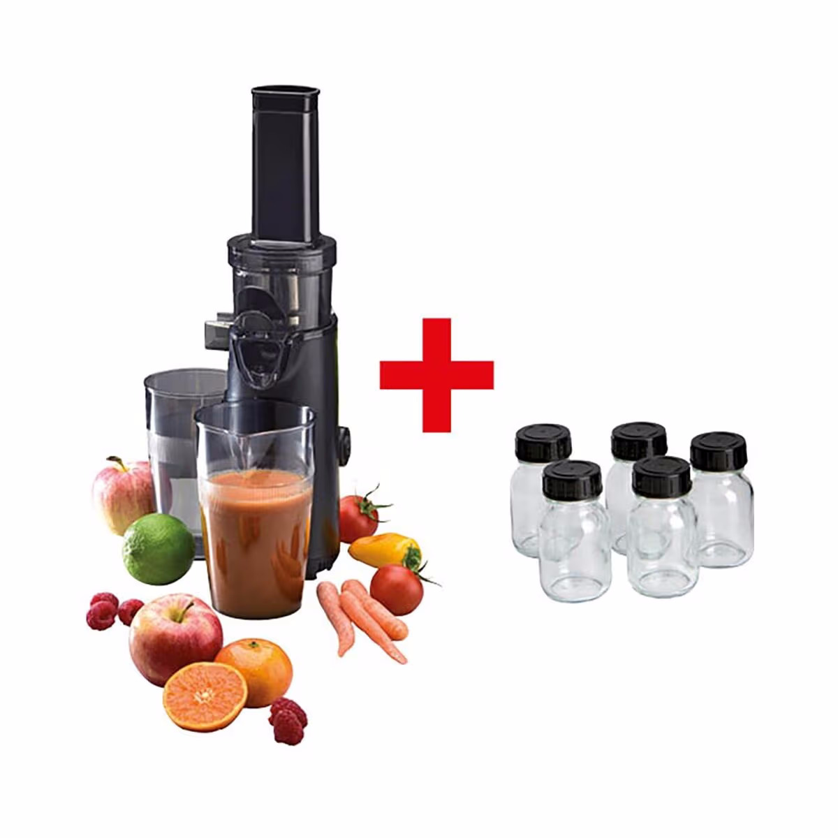 Image of Betty Bossi / Fust Set Betty Boss Slow Juicer comp+5 Gläser – Entsafter/Saftpresse/Zitruspresse