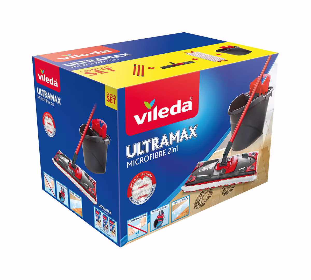 Vileda UltraMat Turbo XL 2in1 Wischmop – Bodenwischer/Wischmopp – rot