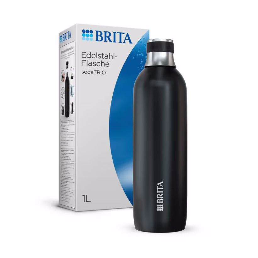 Brita Edelstahlflasche schwarz für sodaTRIO Wassersprudler (1l) – Wassersprudler Zubehör