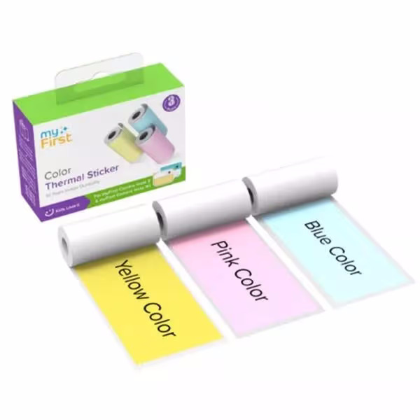 myFirst Thermal Sticker Yellow Pink Blue – Sofortbildkamera/Polaroid Kamera – gelb / blau