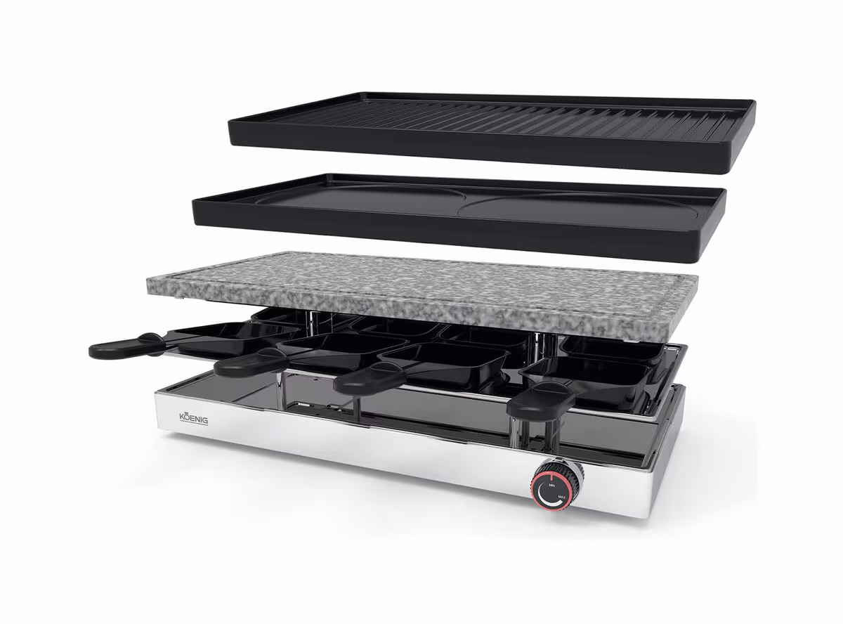 Koenig Elegance «Grill und Stein» Raclettegerät – Raclette Ofen/Raclette Grill – schwarz / chrom