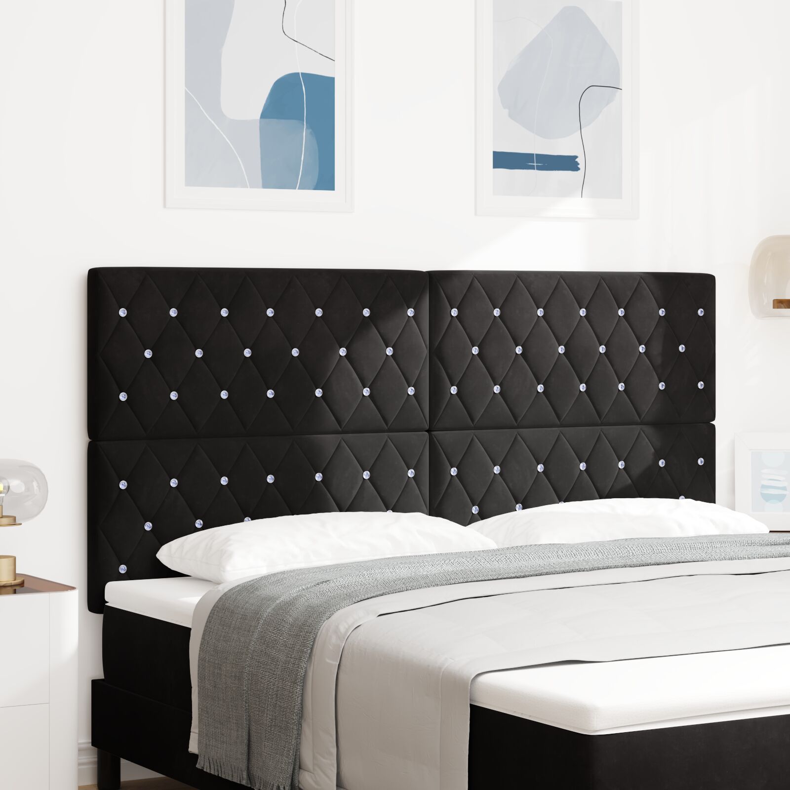 senggavl krystalknap tuftet sort 180 cm fløjl