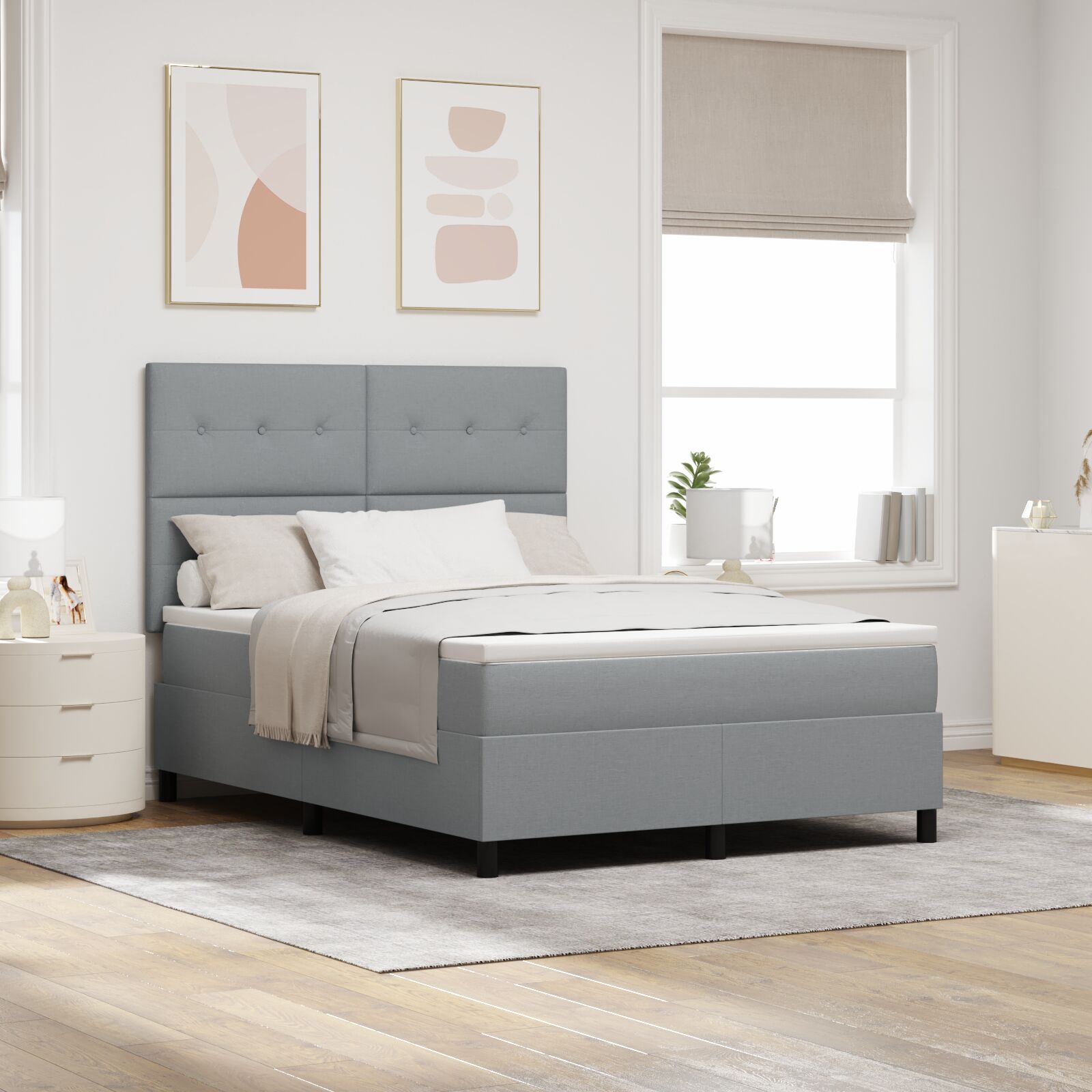 Box Spring Krevet s Madracem Svijetlosivi 160x200 cm Tkanina