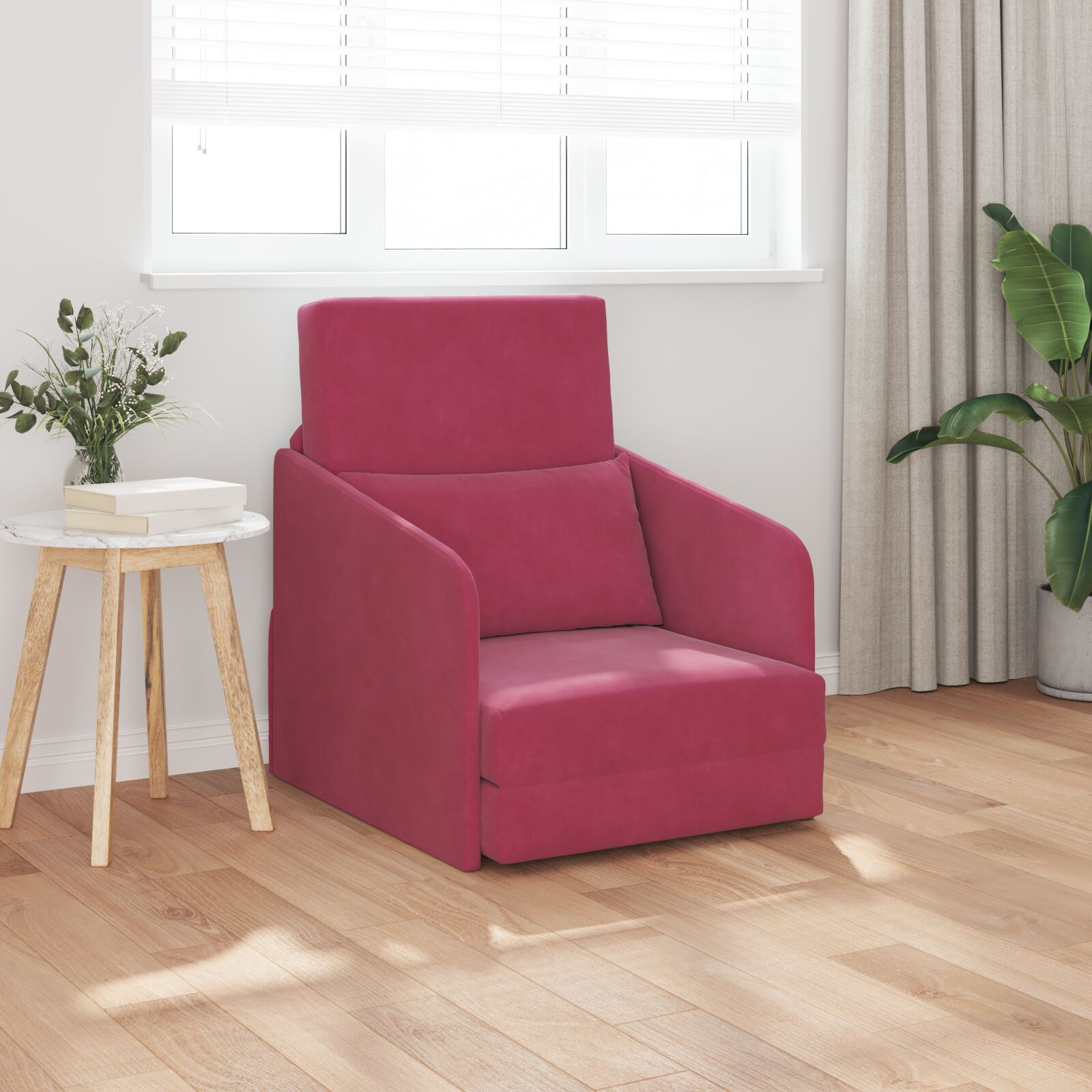 vidaXL Vloer Sofa Bed 2-in-1 Bordeauxrood 65x80x83 cm Velvet