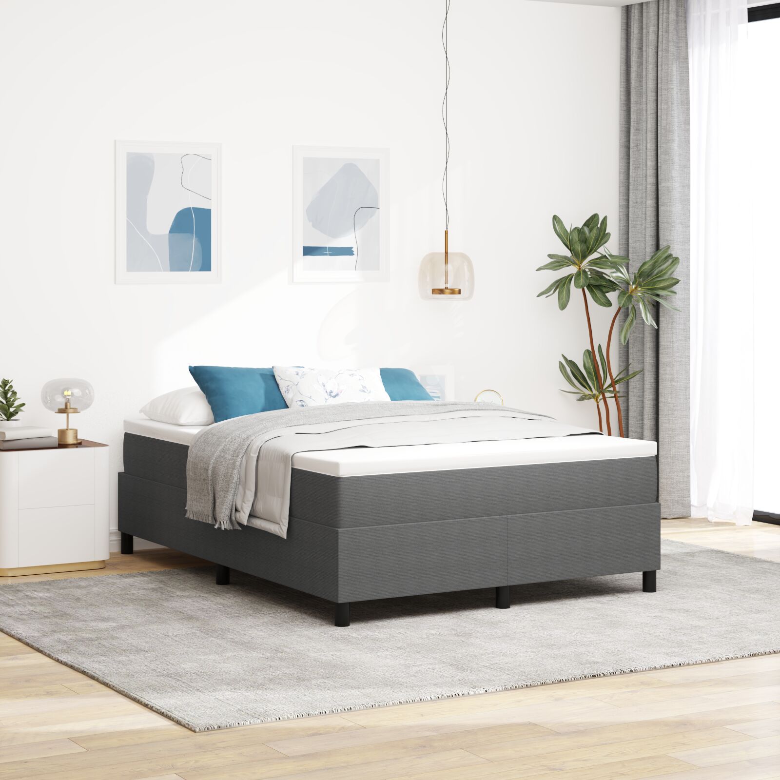Box Spring Seng med Madras Lysegrå 160x200 cm Kordelsstof