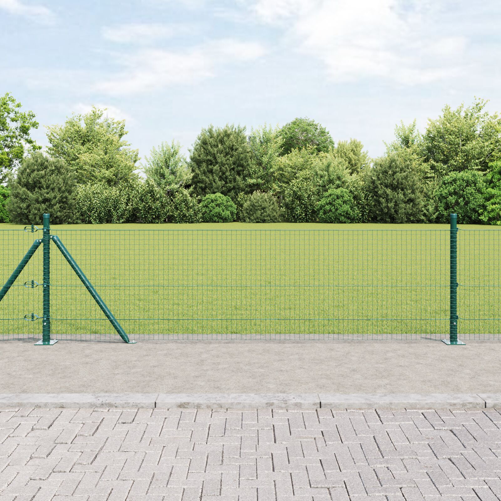 vidaXL zavarena ogradna mreža sa 13 flanšastih stupova zelena 0.6x50 m čelik