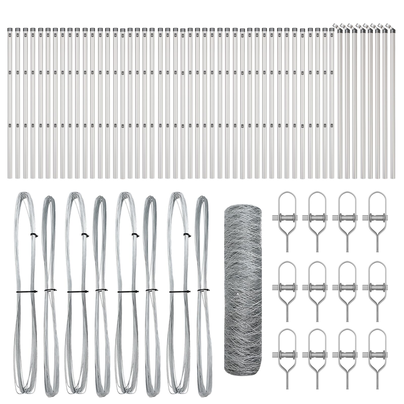 vidaXL Heksagonalna ograda 0.4x100 m Galvanizirani čelik, vidaXL stupovi za ogradu 13 kom Ø32 mm 80 cm Galvanizirani čelik