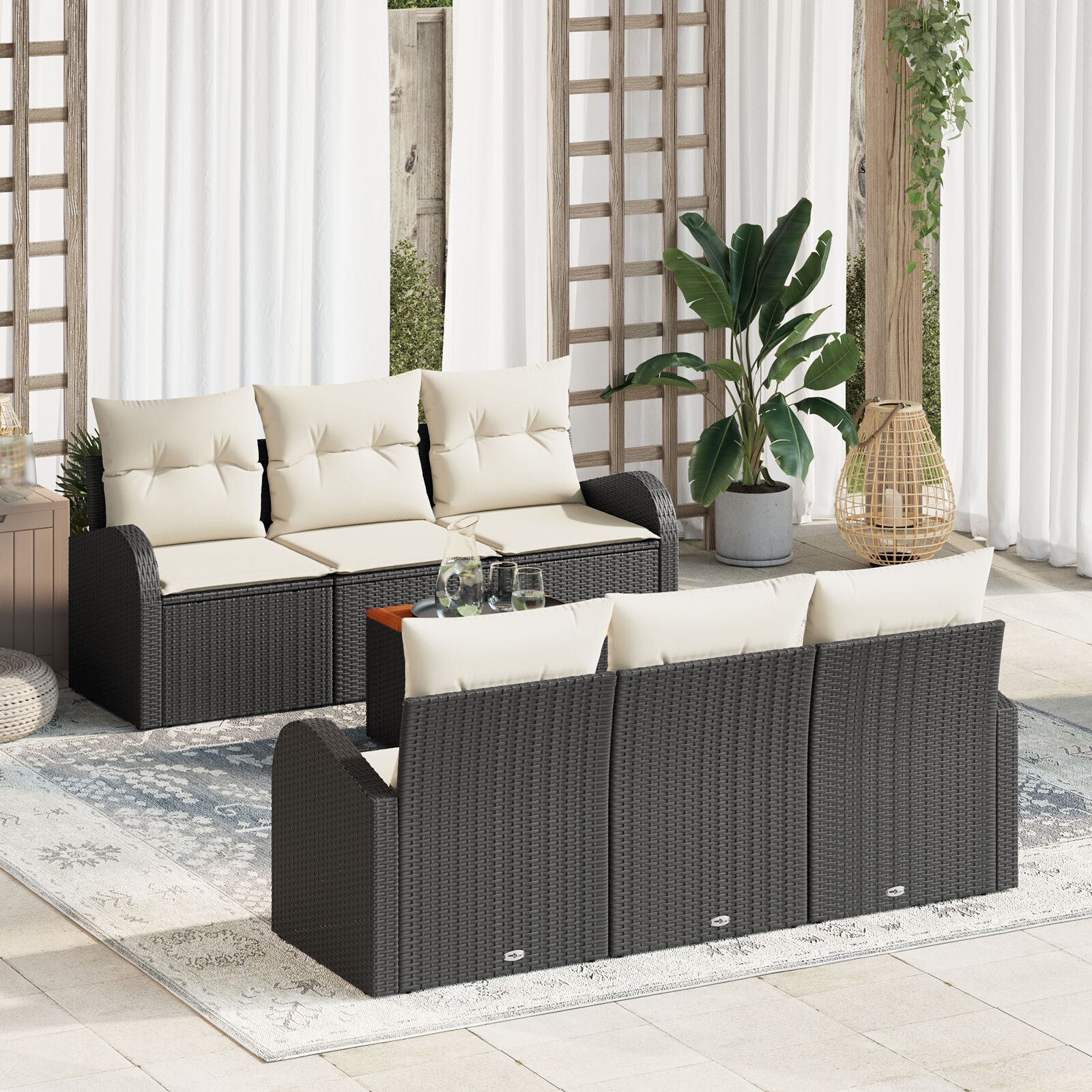 vidaXL 7-dijelni vrtni sofa set s jastučićima Crni poli ratan akacija