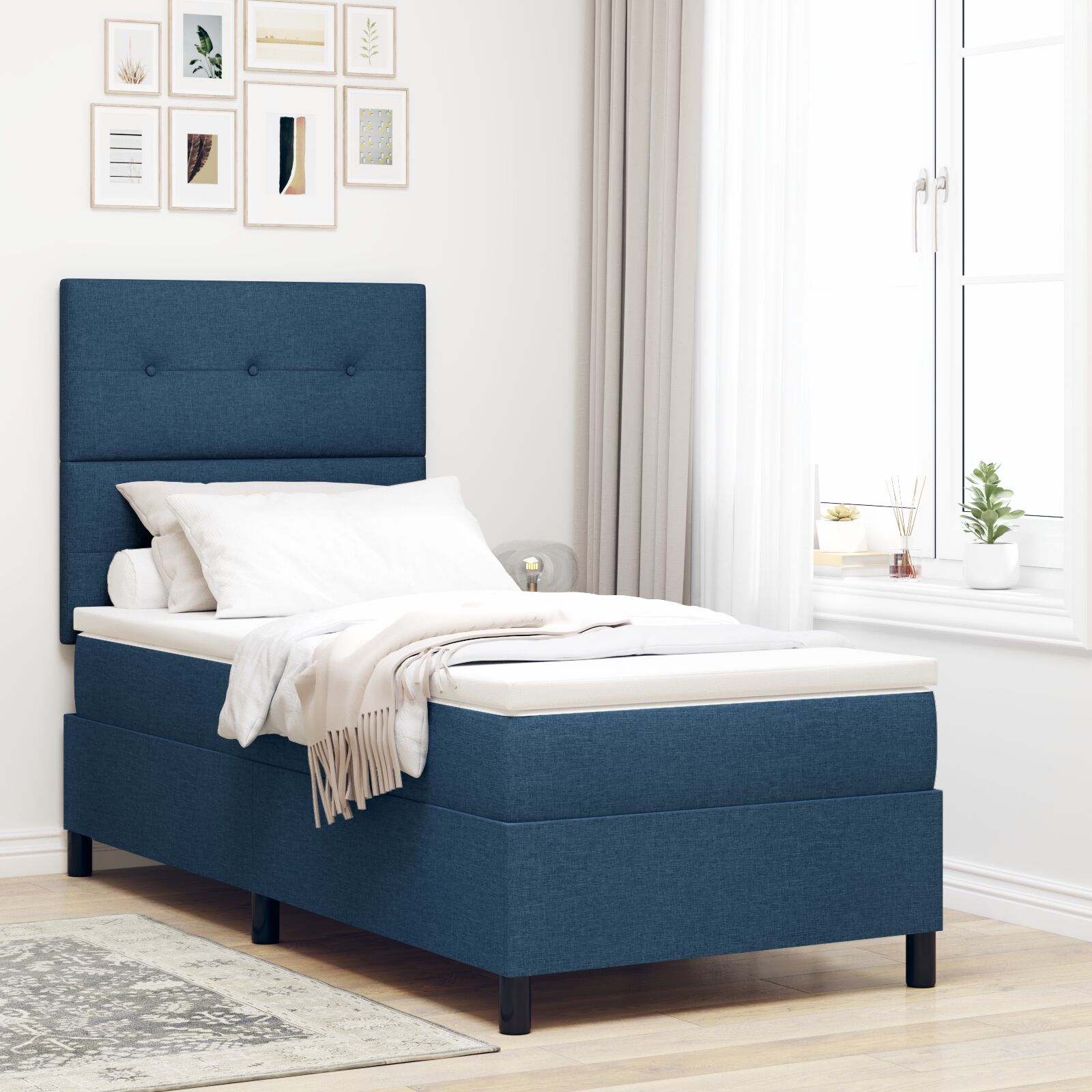 Box Spring Krevet s madracem plave boje 90x200 cm Tkanina