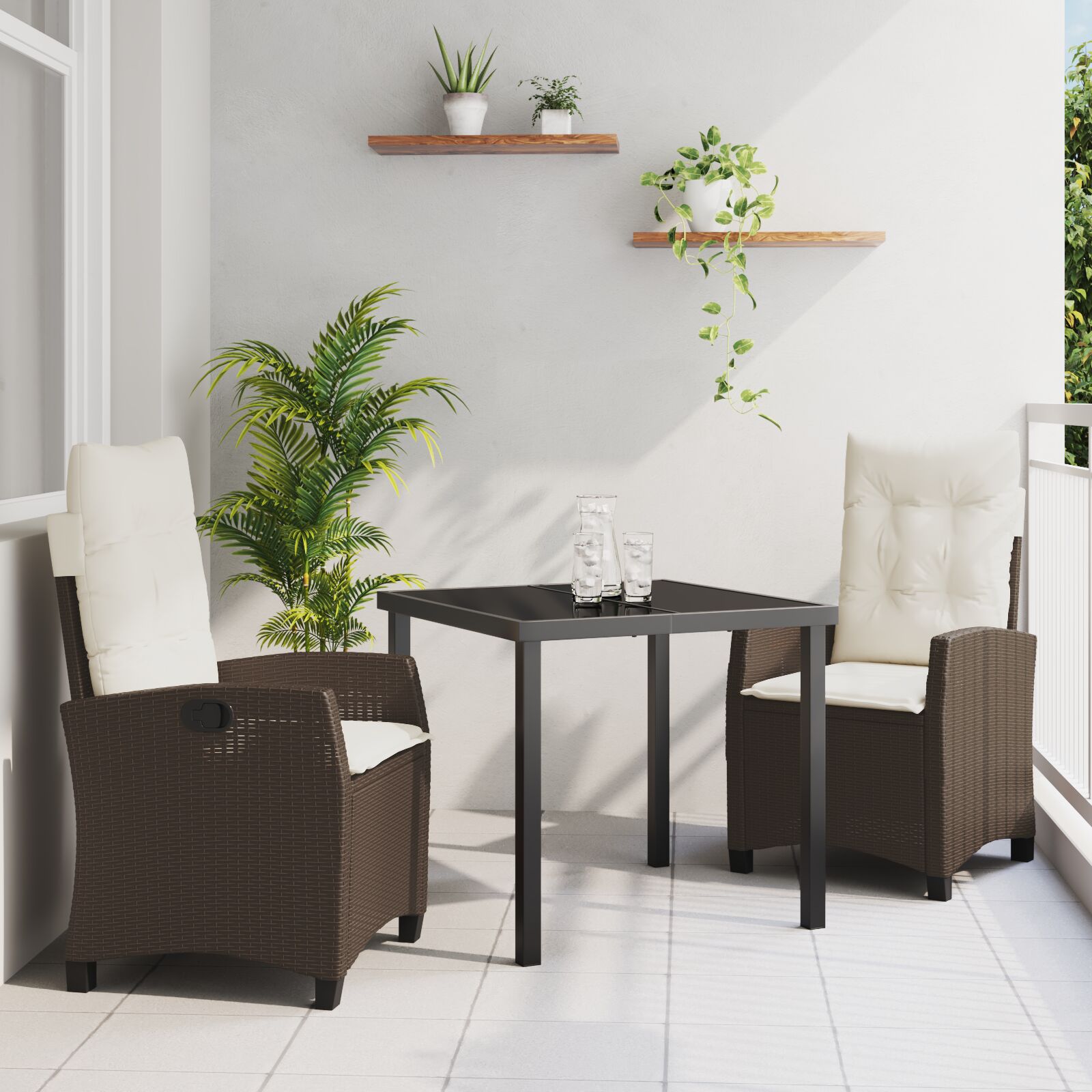 vidaXL 3-teiliges Garten-Esstischset mit Kissen Braun Poly Rattan