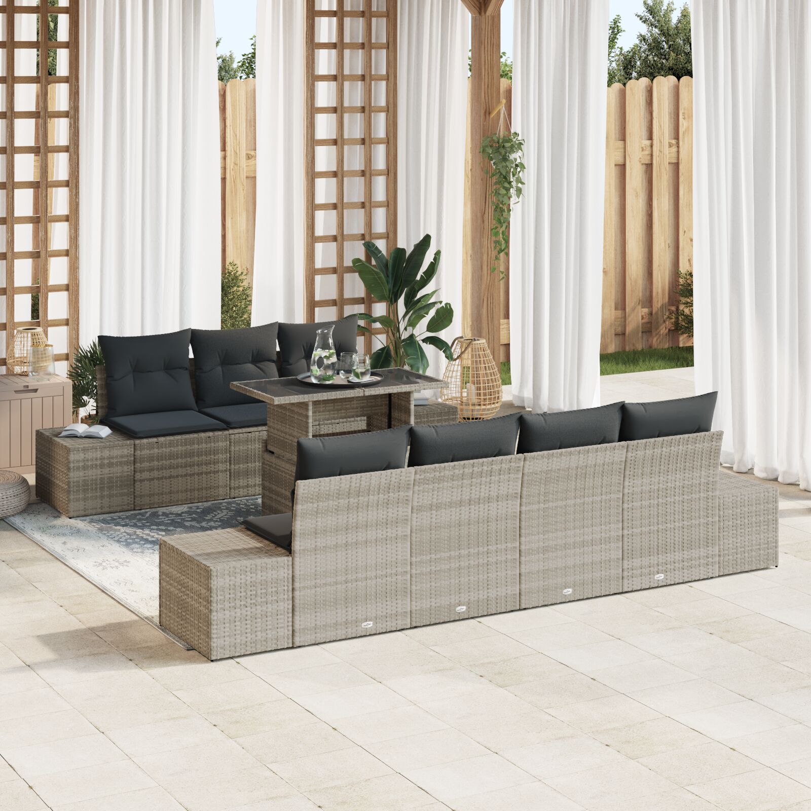 vidaXL Set vrtnih sofa s jastučićima od 8 dijelova svijetlo sive poli rattan