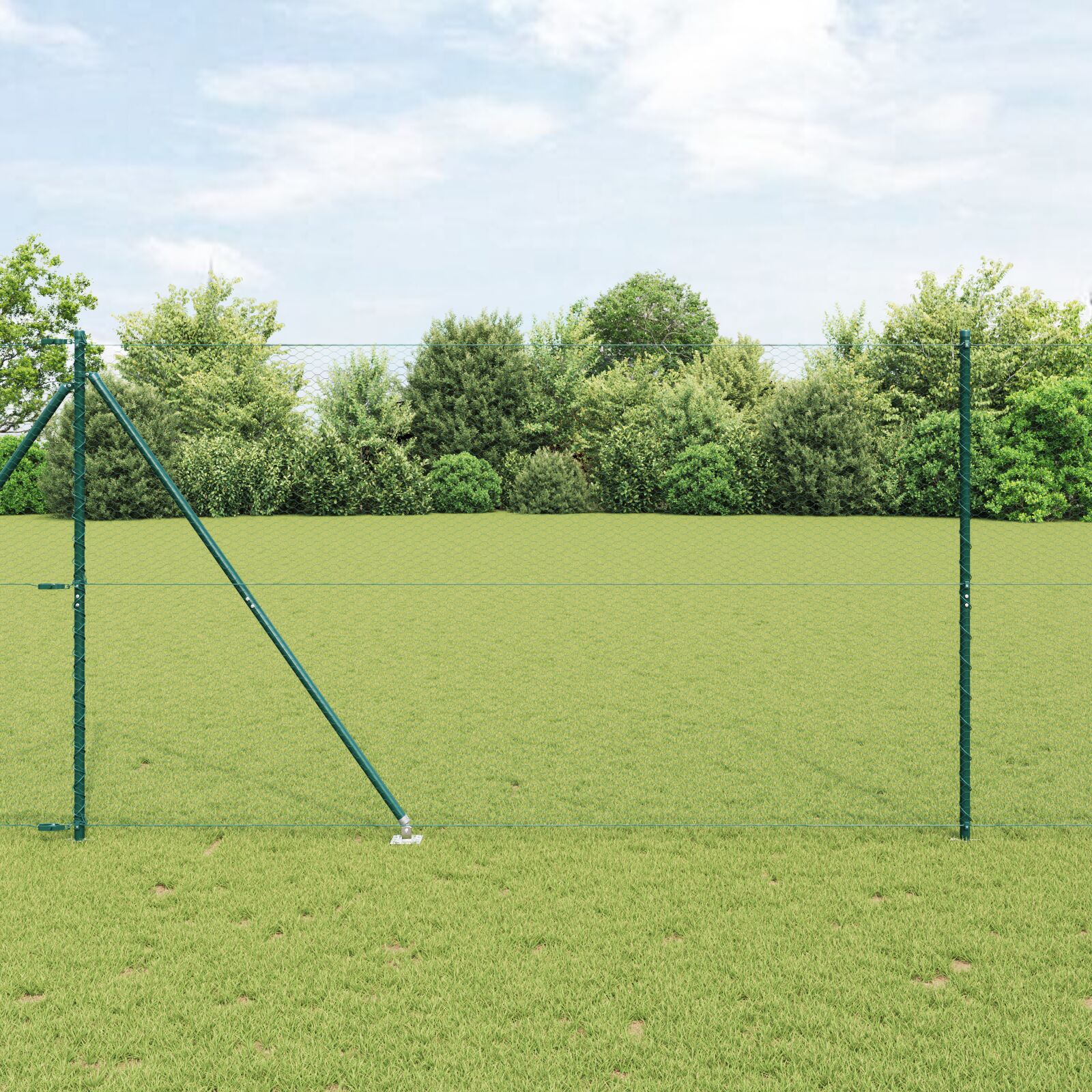Hexagon hegn grøn 1,5x100 m stål, vidaXL hegnsstativer med spyd 13 stk Ø32 mm 170 cm galvaniseret stål